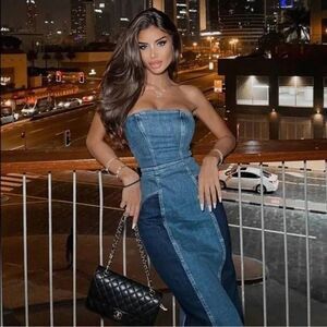 ZARA DENIM PATCHWORK MIDI DRESS DENIM NWT